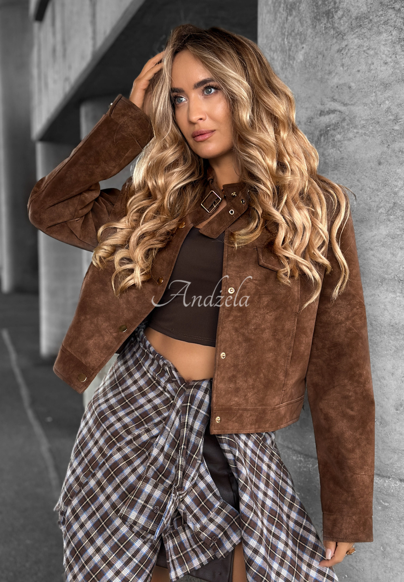 Kurze Wildleder-Bikerjacke Autumn Whisper Schokoladenbraun