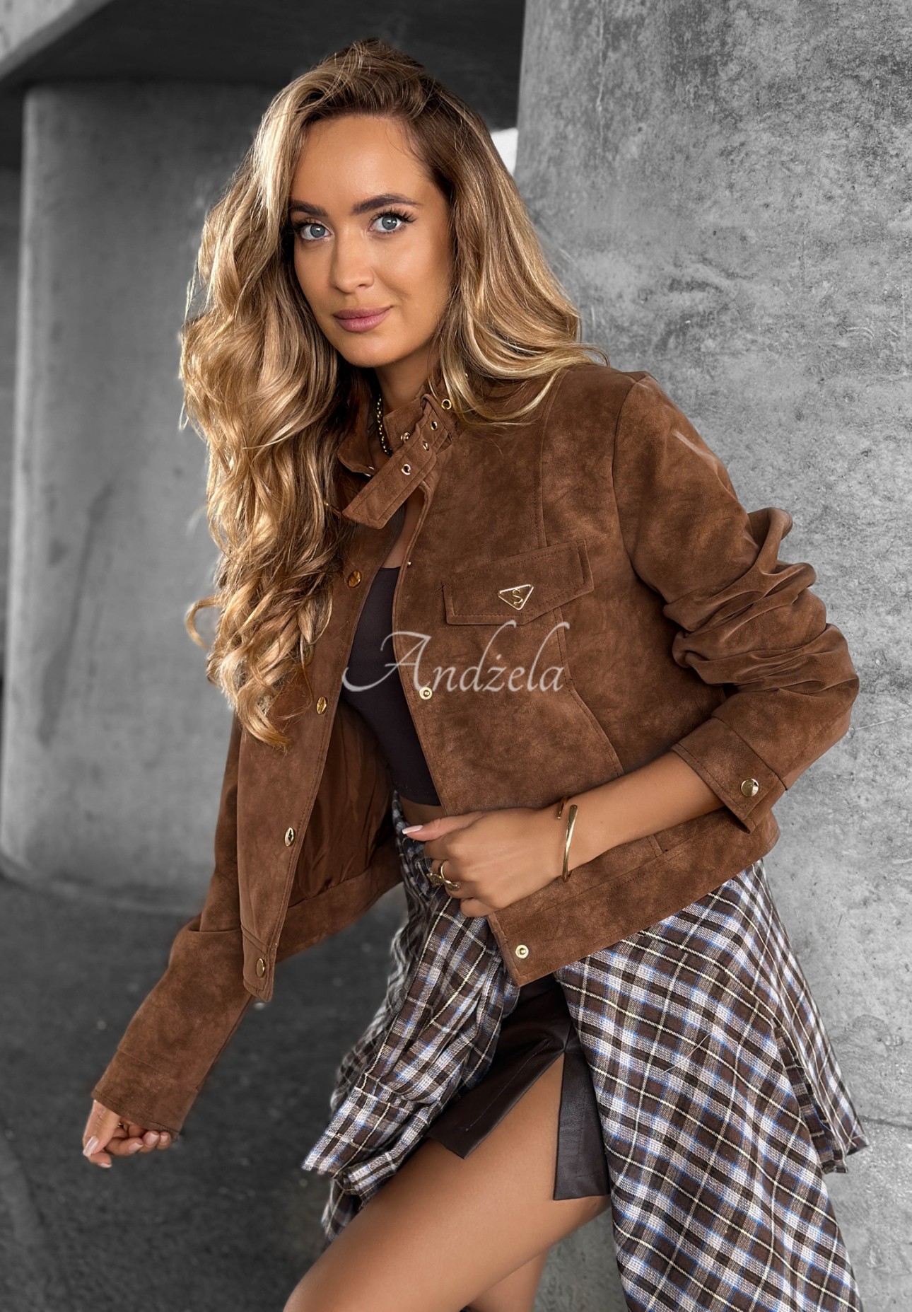 Kurze Wildleder-Bikerjacke Autumn Whisper Schokoladenbraun