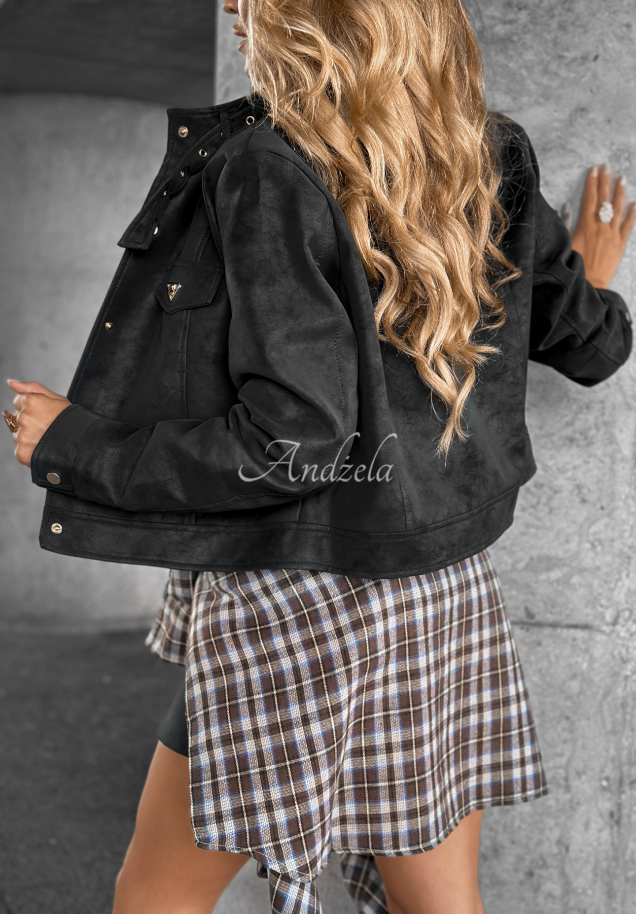 Kurze Wildleder-Bikerjacke Autumn Whisper Schwarz