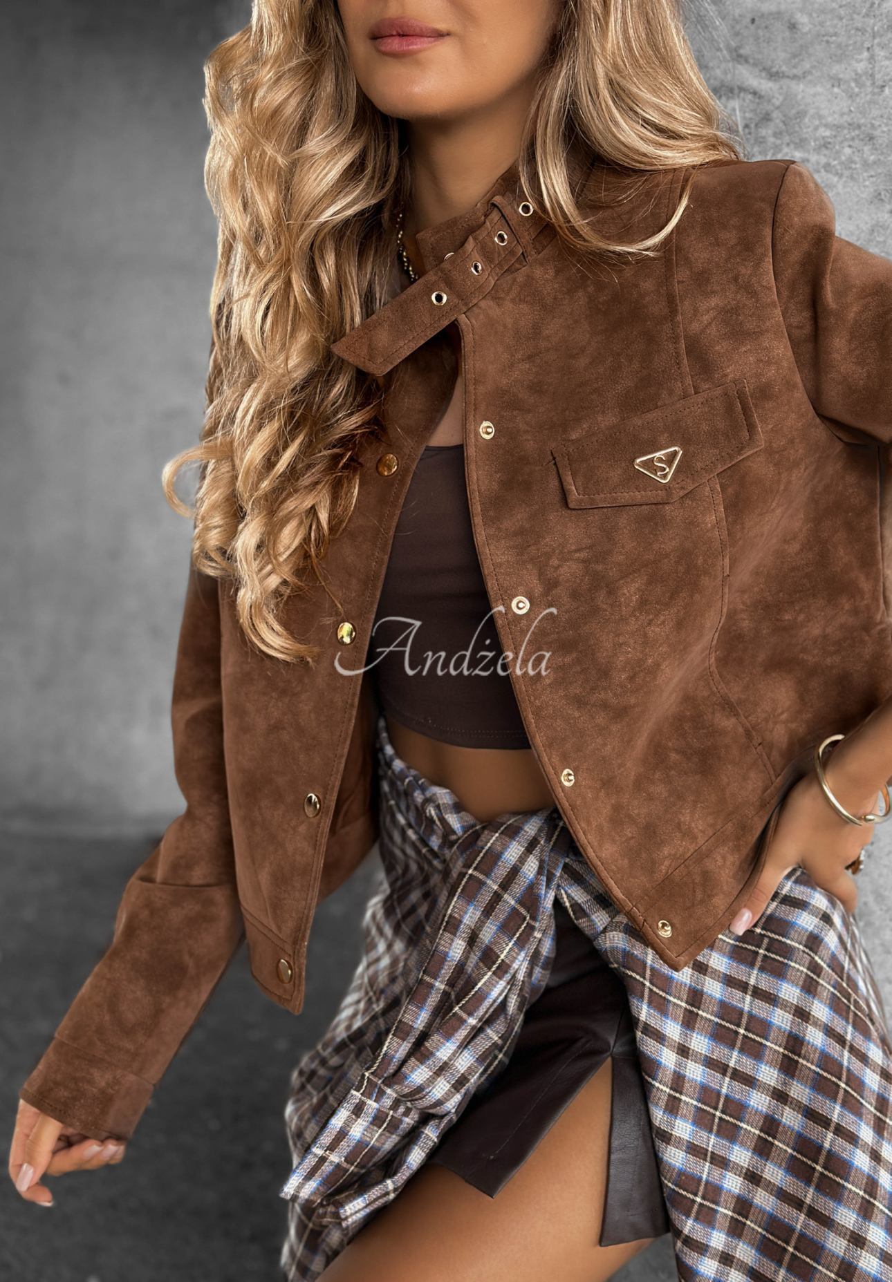 Kurze Wildleder-Bikerjacke Autumn Whisper Schokoladenbraun