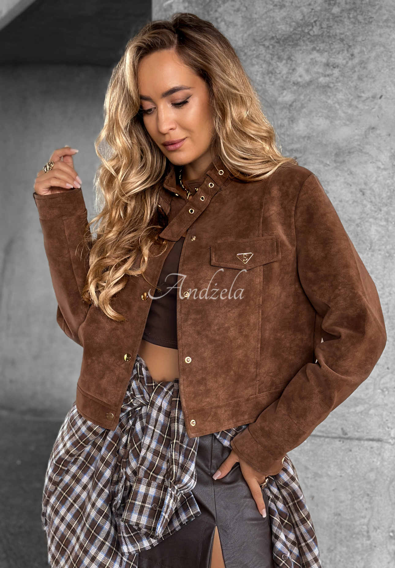 Kurze Wildleder-Bikerjacke Autumn Whisper Schokoladenbraun