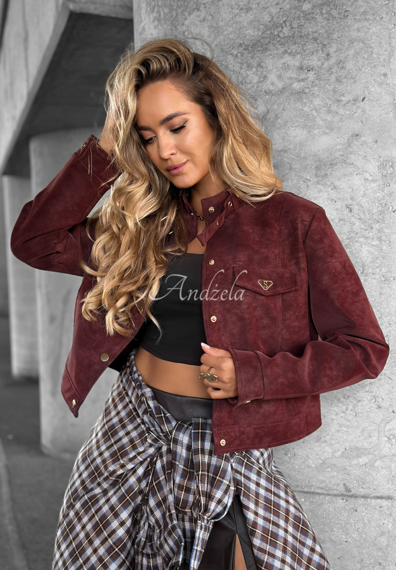 Kurze Wildlederjacke Autumn Whisper Burgunderrot