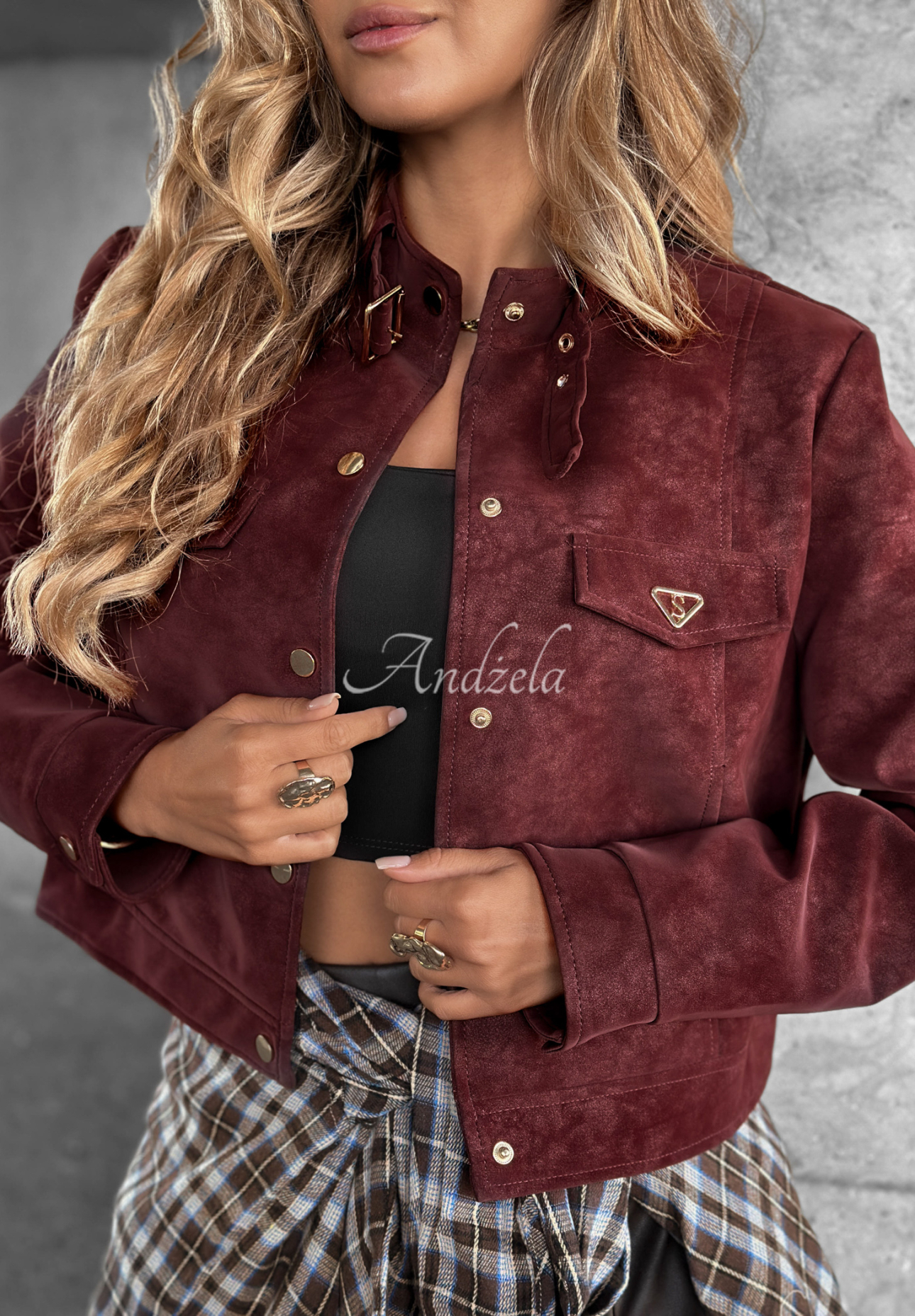 Kurze Wildlederjacke Autumn Whisper Burgunderrot