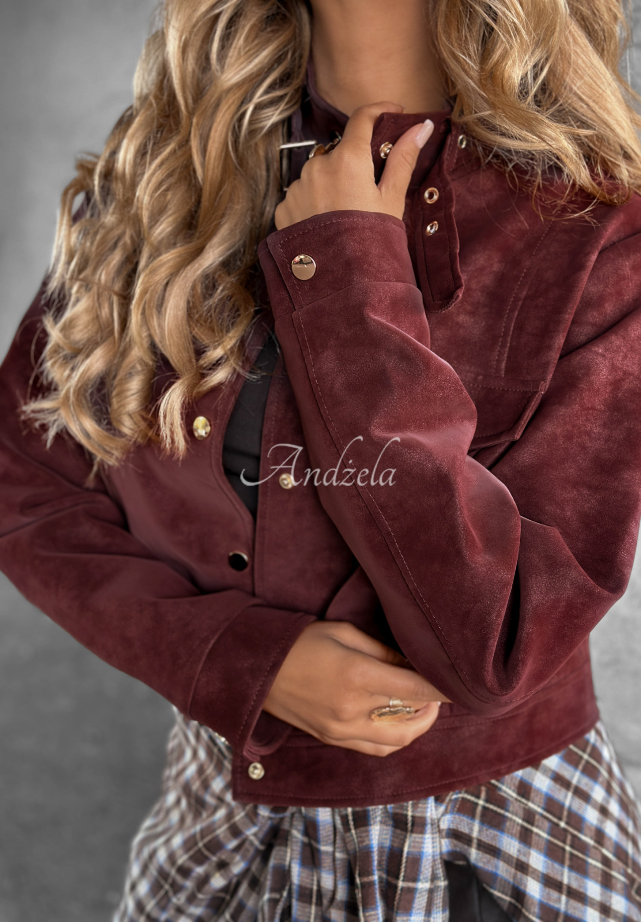 Kurze Wildlederjacke Autumn Whisper Burgunderrot