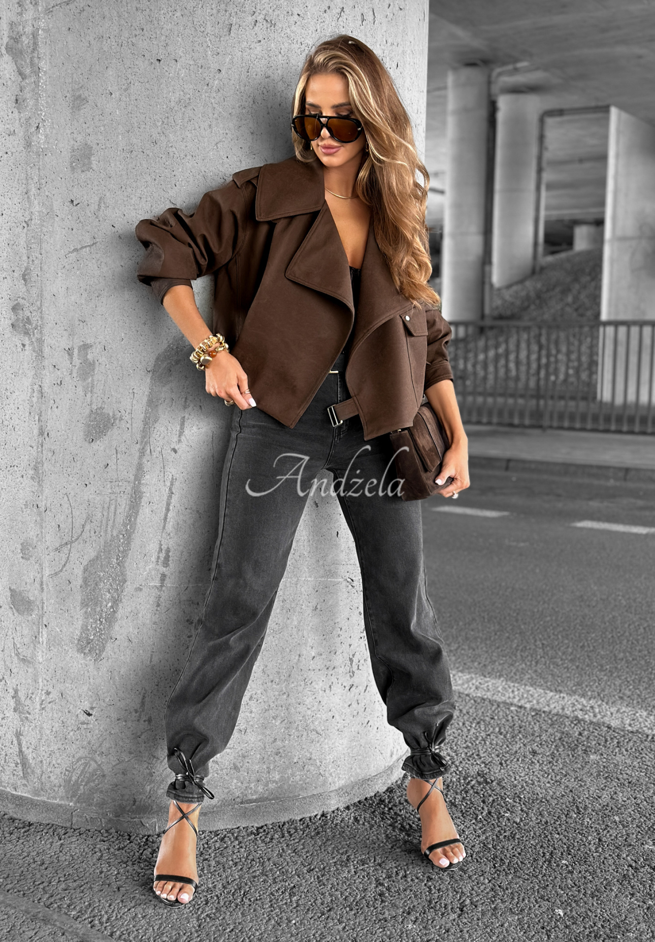 Kurze Bikerjacke Find Myself Schokoladenbraun