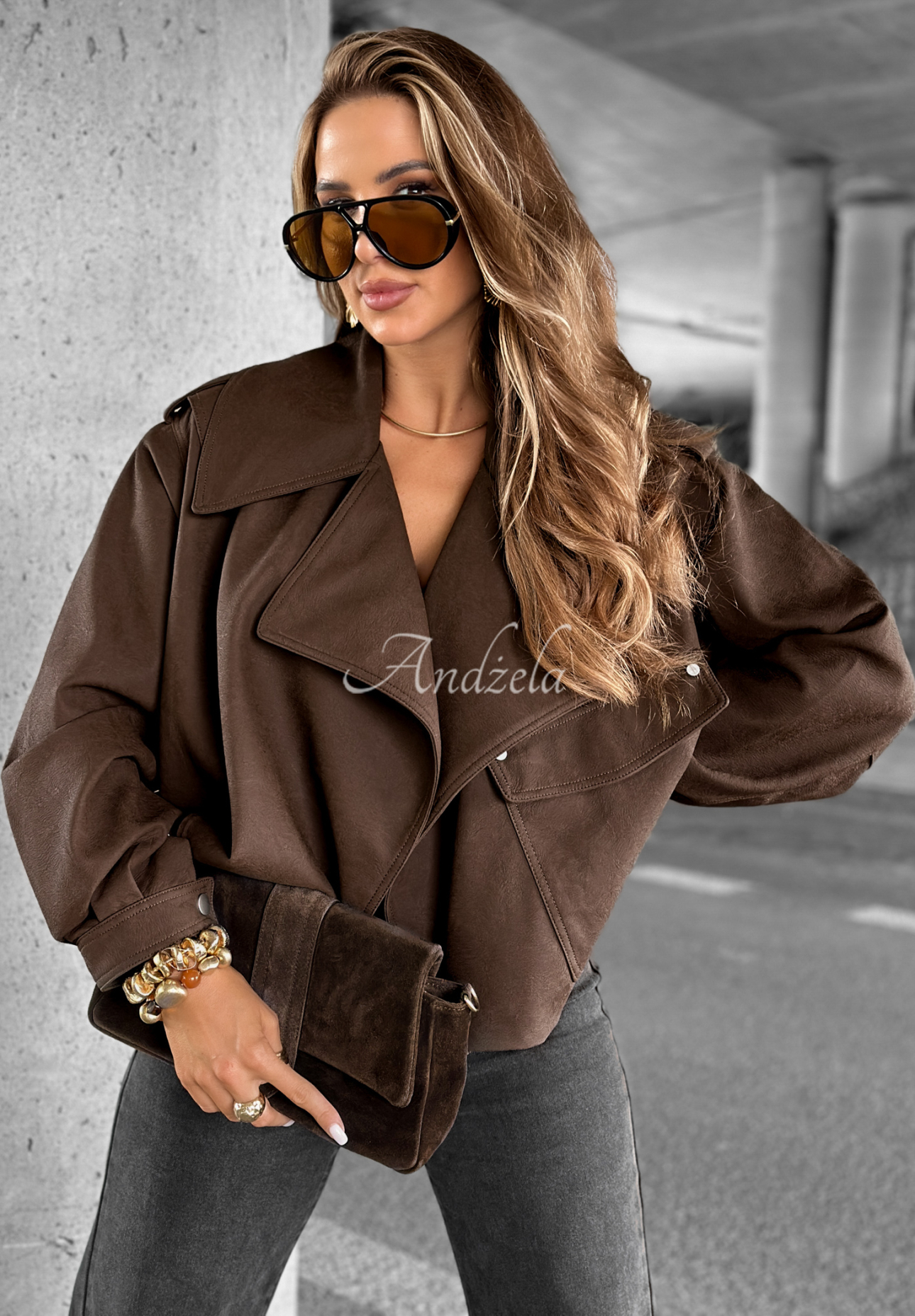 Kurze Bikerjacke Find Myself Schokoladenbraun