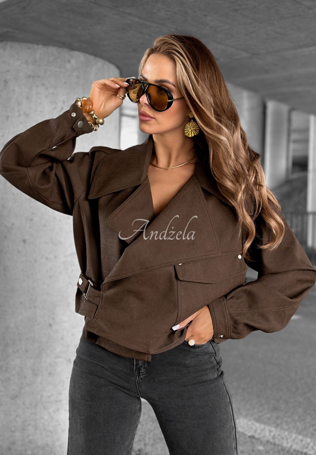Kurze Bikerjacke Find Myself Schokoladenbraun