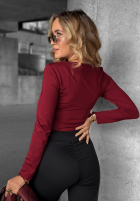 Krótka bluzka longsleeve z dekoltem Go Ahead burgundowa