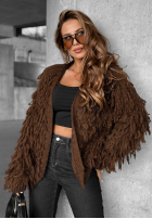 Krótki Cardigan z frędzlami Fringe Schokoladenbraun