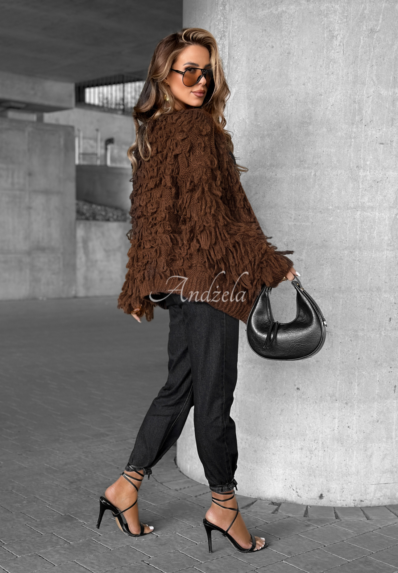 Kurzer Cardigan mit Fransen Fringe Schokoladenbraun