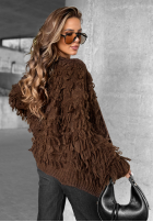 Krótki Cardigan z frędzlami Fringe Schokoladenbraun