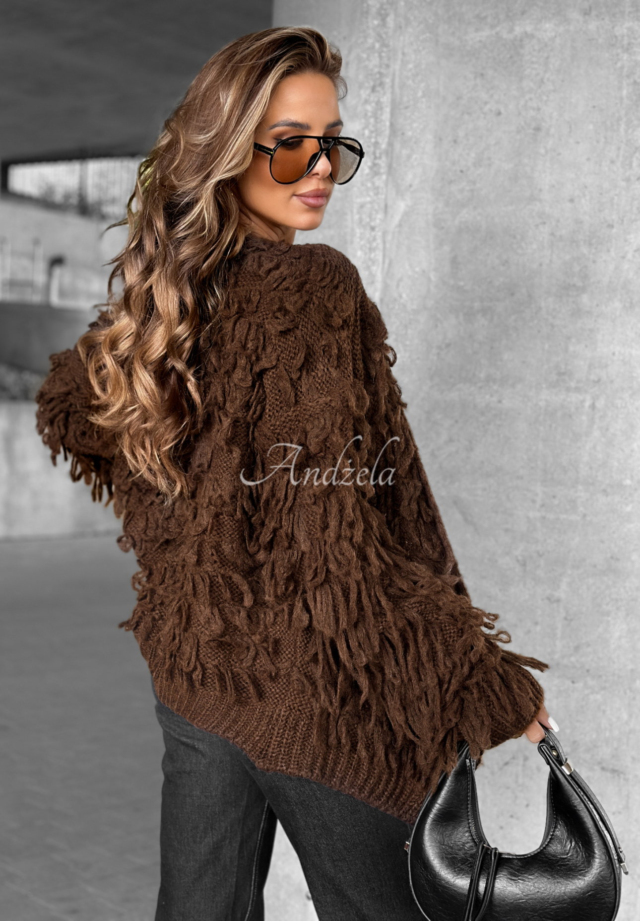 Kurzer Cardigan mit Fransen Fringe Schokoladenbraun