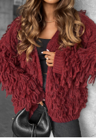Krótki Cardigan z frędzlami Fringe Burgunderrot