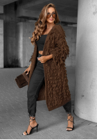 Długi Cardigan z frędzlami Fringe Schokoladenbraun