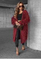 Długi Cardigan z frędzlami Fringe Burgunderrot