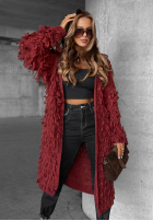 Długi Cardigan z frędzlami Fringe Burgunderrot