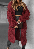 Długi Cardigan z frędzlami Fringe Burgunderrot