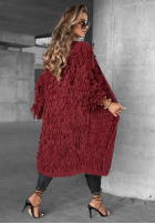Długi Cardigan z frędzlami Fringe Burgunderrot