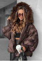 Pikowana Jacke z kapturem Look Again Schokoladenbraun