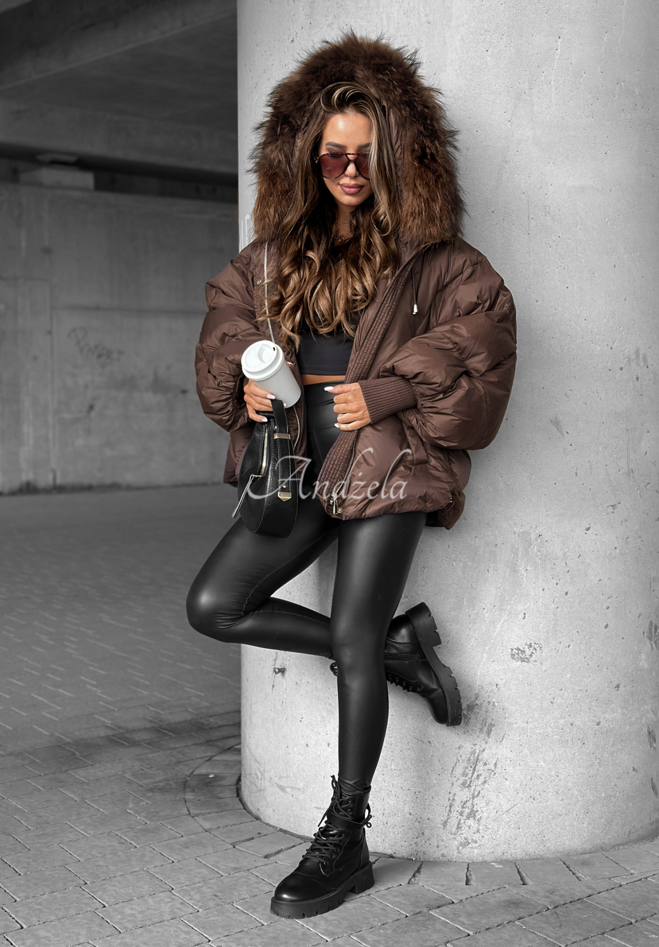 Daunenjacke mit Kapuze Look Again Schokoladenbraun