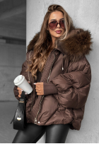 Pikowana Jacke z kapturem Look Again Schokoladenbraun