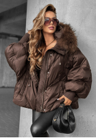 Pikowana Jacke z kapturem Look Again Schokoladenbraun