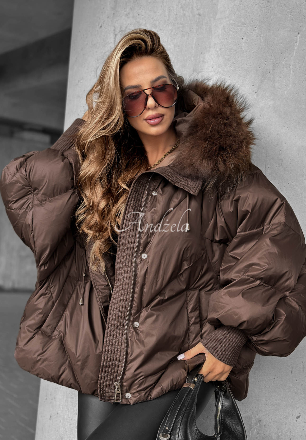 Daunenjacke mit Kapuze Look Again Schokoladenbraun