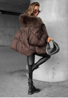 Pikowana Jacke z kapturem Look Again Schokoladenbraun
