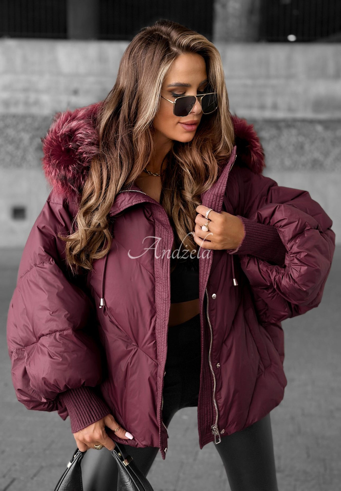 Daunenjacke mit Kapuze Look Again Burgunderrot