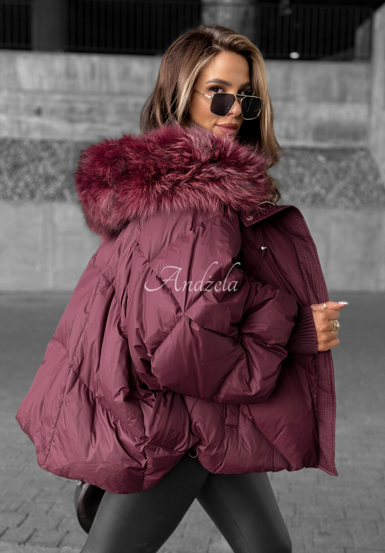 Daunenjacke mit Kapuze Look Again Burgunderrot