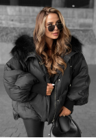 Pikowana Jacke z kapturem Look Again Schwarz