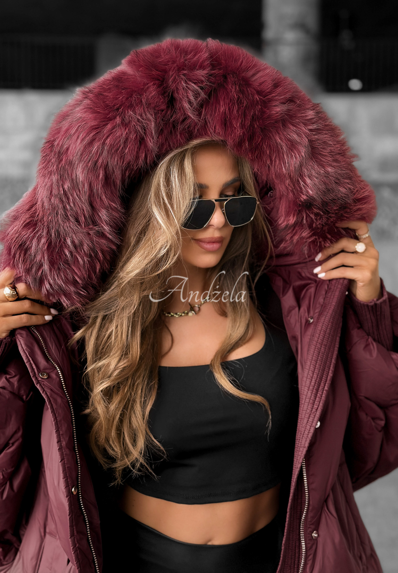 Daunenjacke mit Kapuze Look Again Burgunderrot