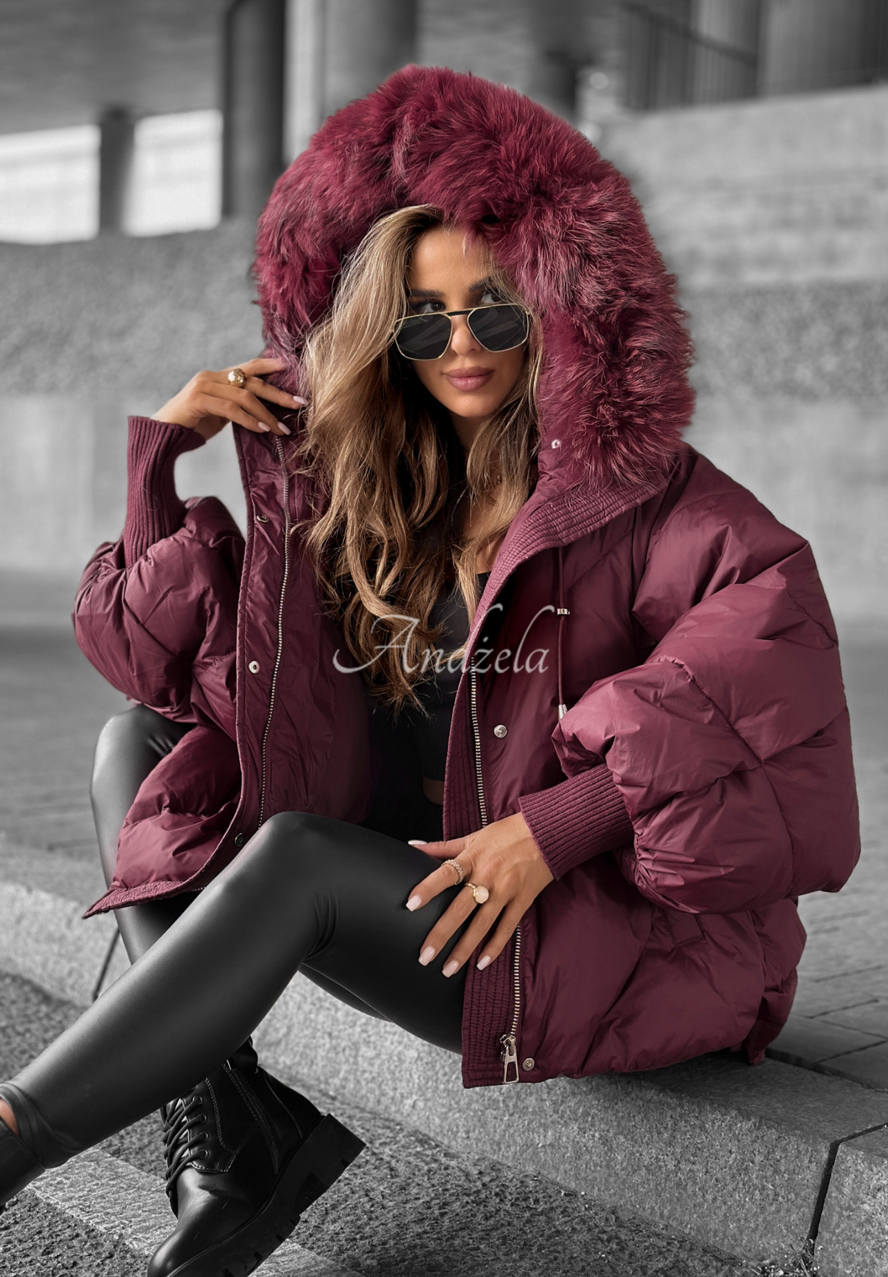 Daunenjacke mit Kapuze Look Again Burgunderrot