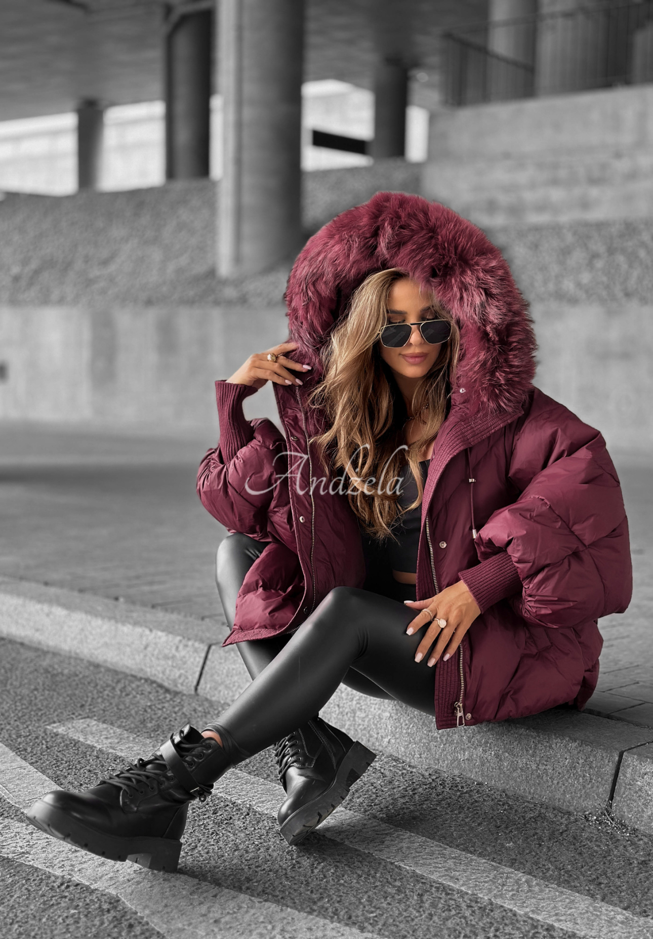 Daunenjacke mit Kapuze Look Again Burgunderrot