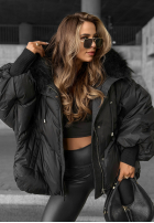 Pikowana Jacke z kapturem Look Again Schwarz