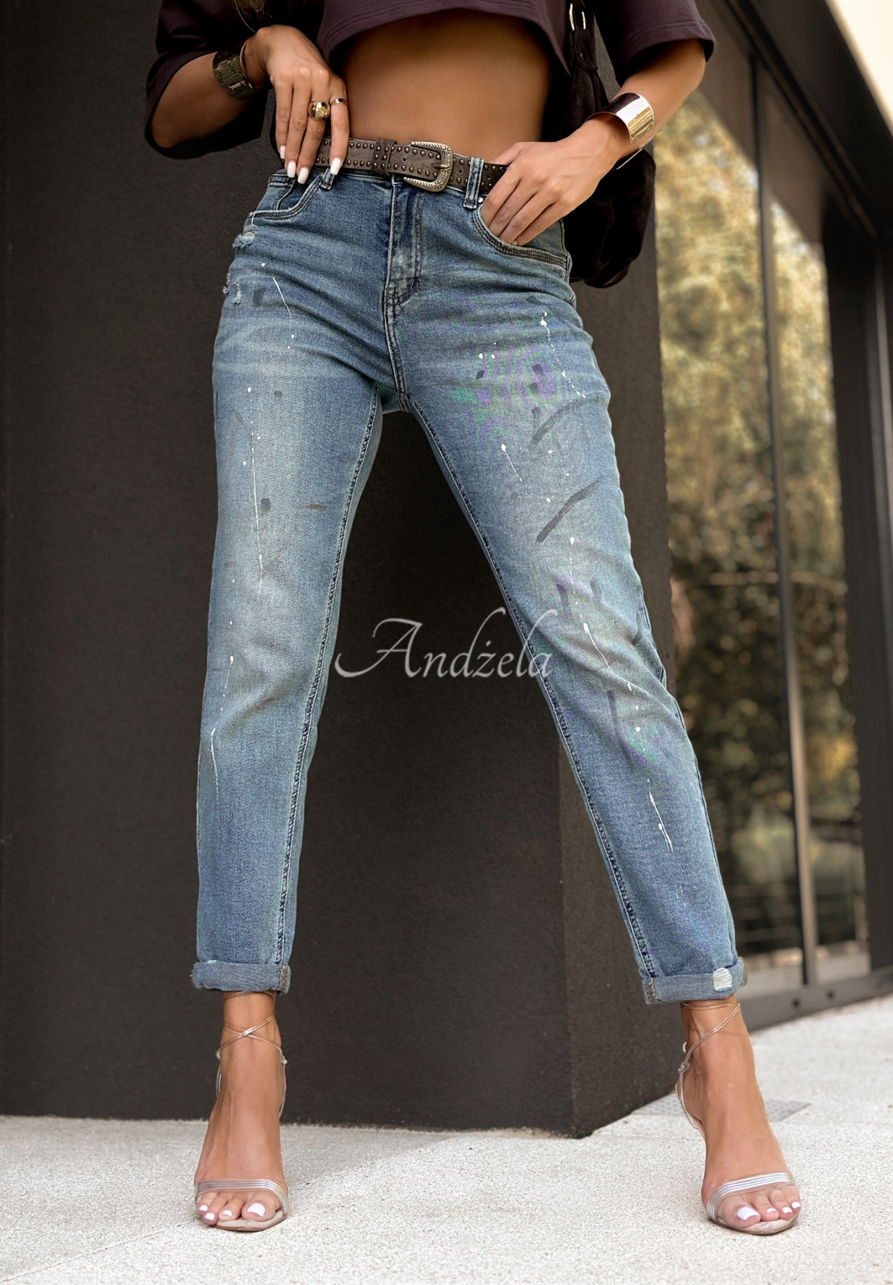 Jeans mit Prints When It Turned Blau