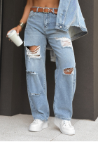 Hose Jeans wide leg z przetarciami Where Are You Blau
