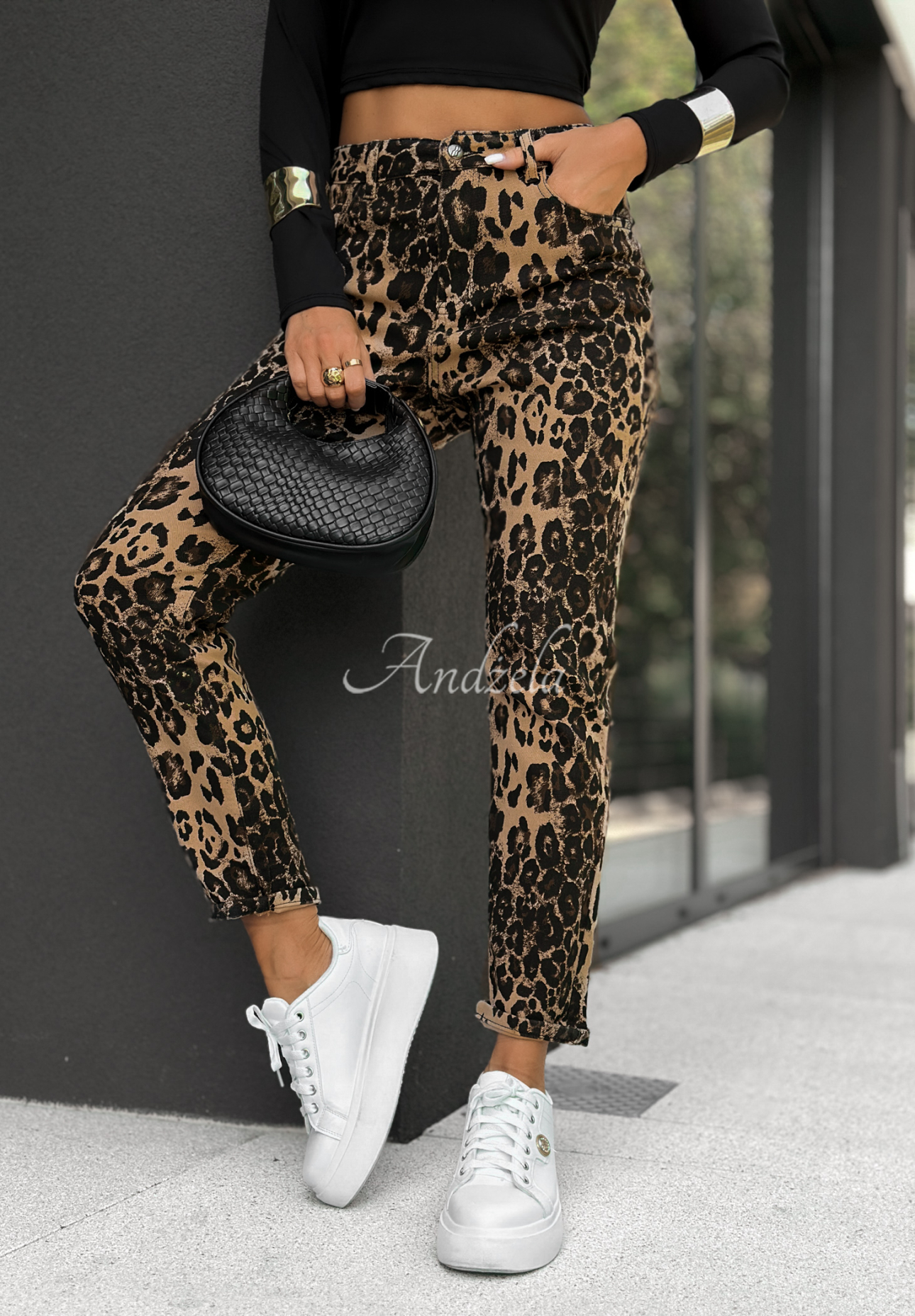 Jeans mit Leopardenmuster Mixed Feelings beige-schwarz