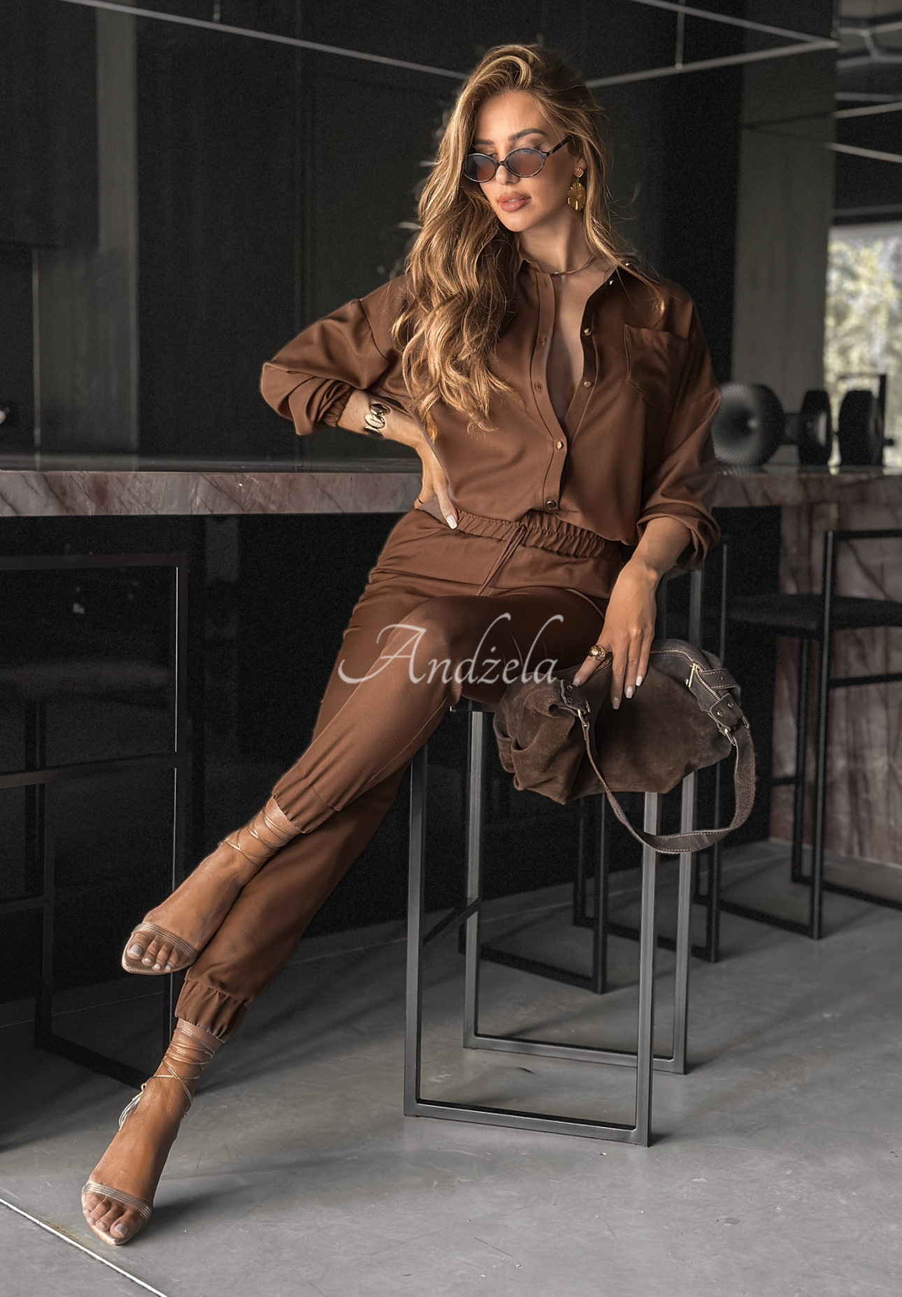 Viskose-Set aus Hemd und Hose Straight Talk Schokoladenbraun