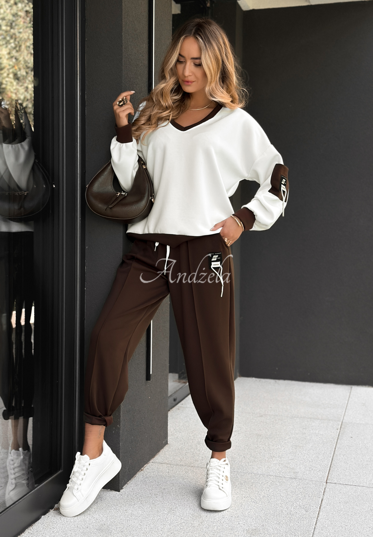 Trainingsanzug-Set: Sweatshirt und Hose Can't Say That weiß-schokobraun