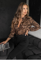 Hemd w panterkę Hard Feelings Beige-Schwarz