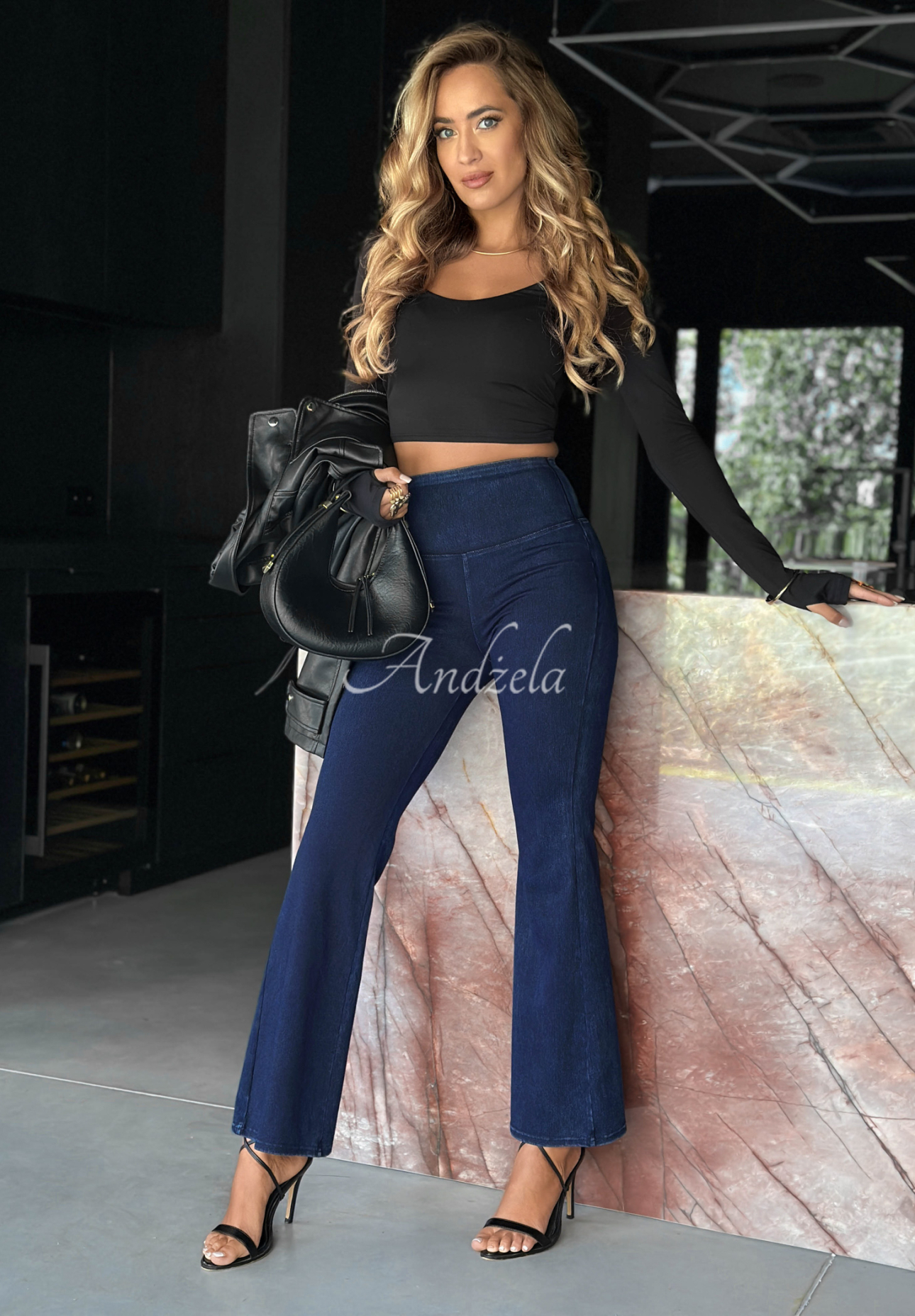 No More Waiting dark blue bell leggings