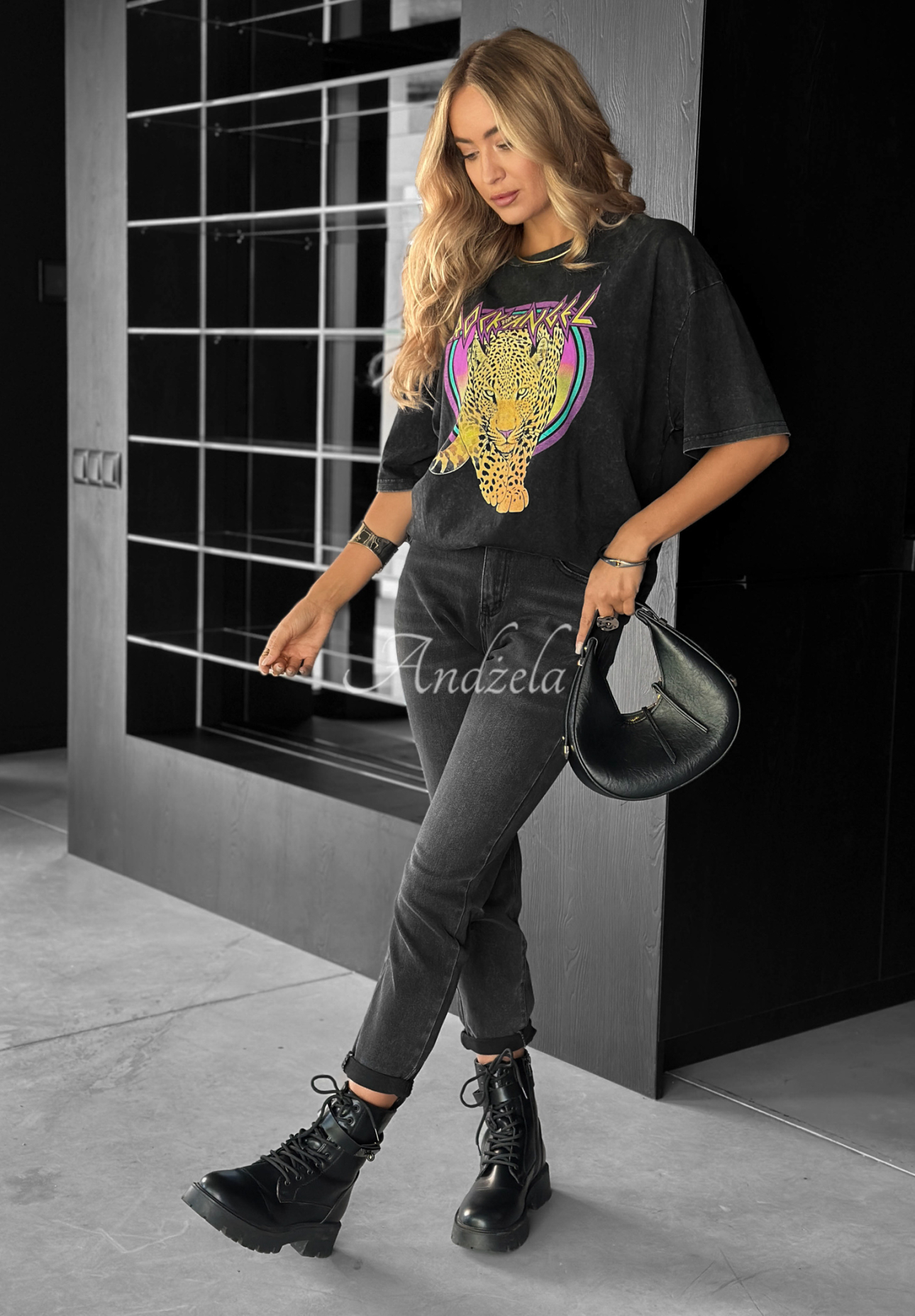 T-Shirt mit Aufdruck Rock Angel Dunkelgrau