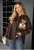 Hemd w kratę z naszywką Vintage Teddy Schokoladenbraun