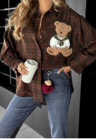 Hemd w kratę z naszywką Vintage Teddy Schokoladenbraun