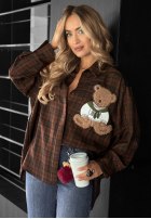 Kariertes Hemd mit Patch Vintage Teddy Schokoladenbraun