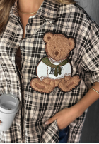 Hemd w kratę z naszywką Vintage Teddy biało-Schwarz