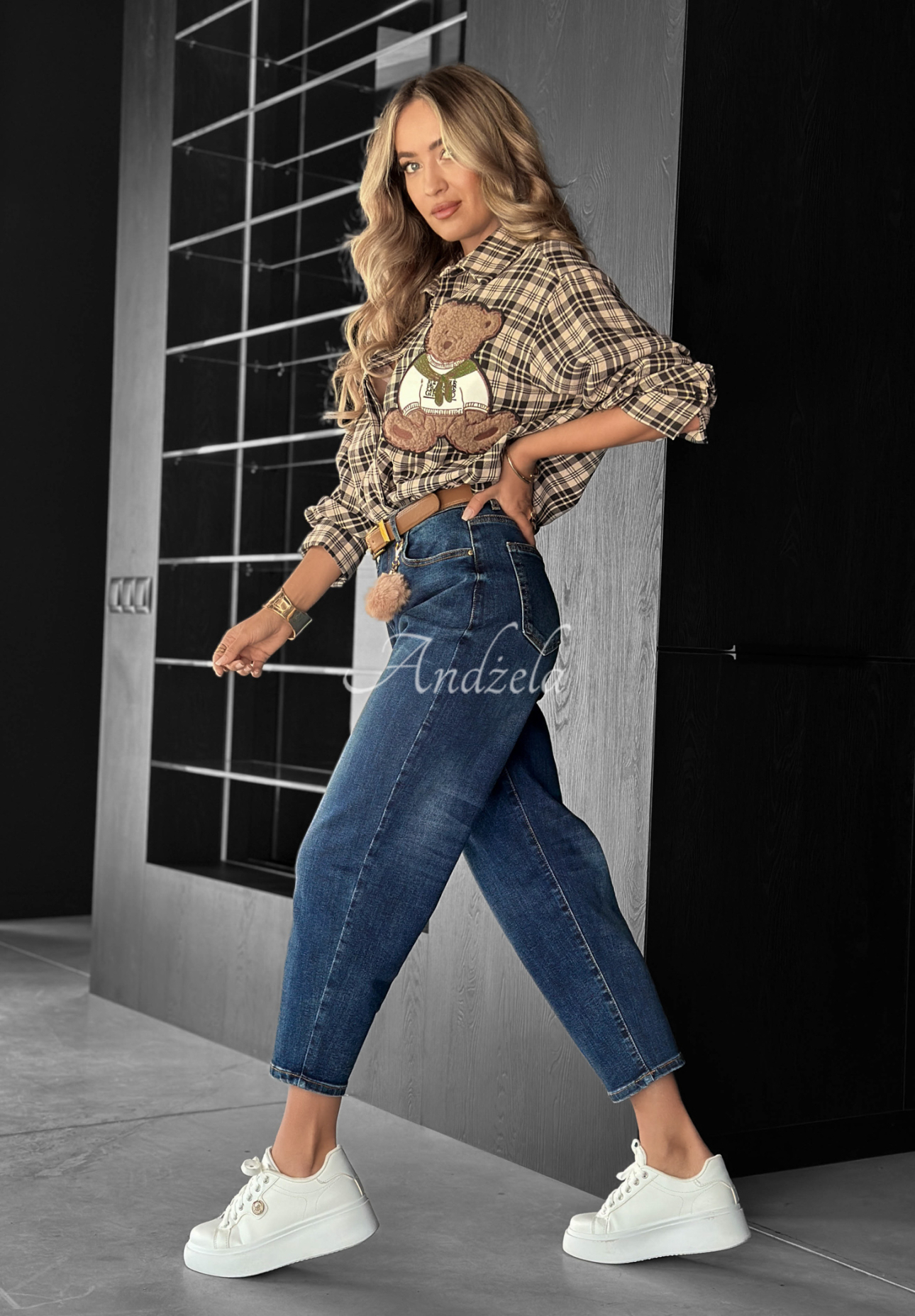 Kariertes Hemd mit Patch Vintage Teddy Beige