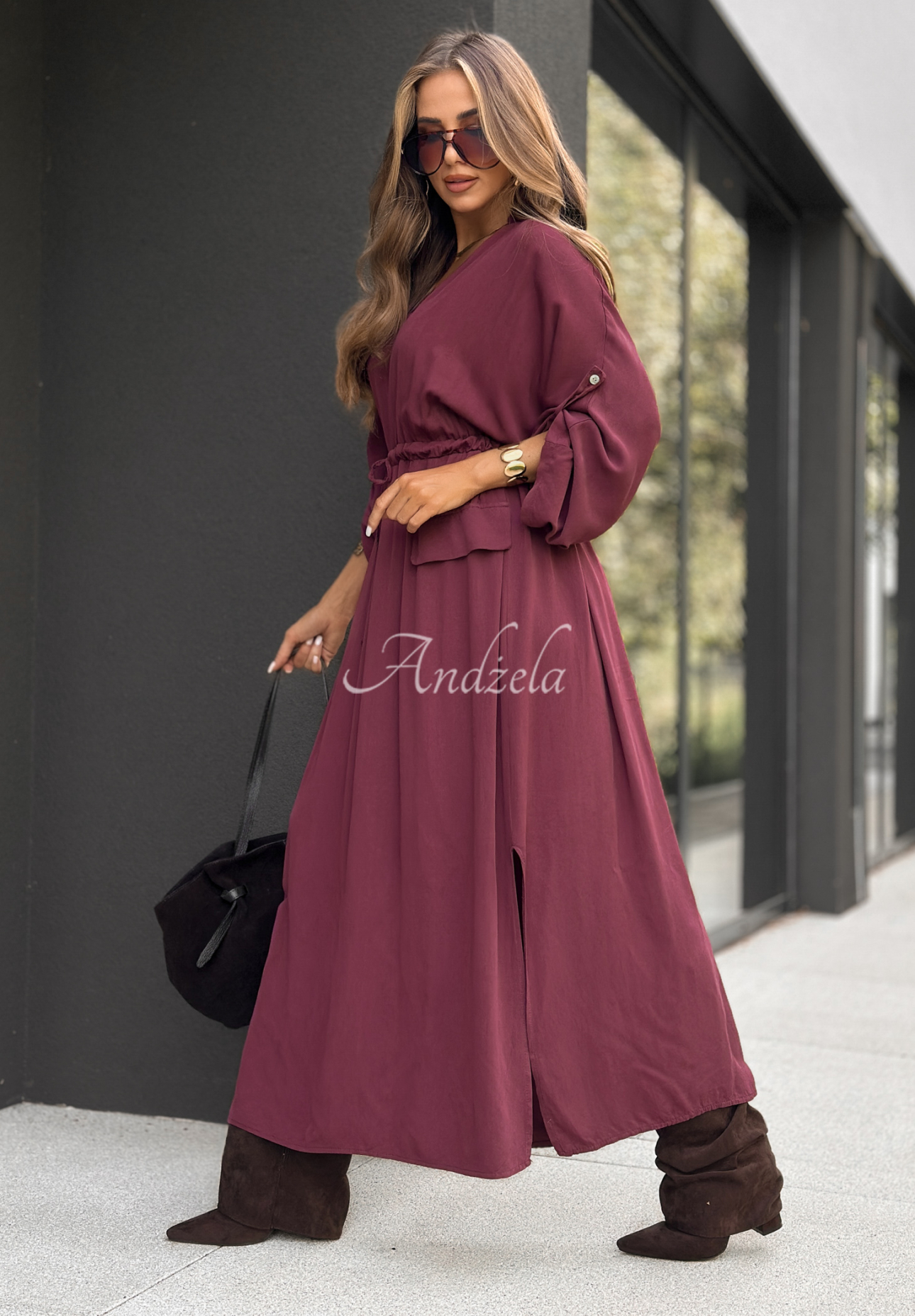 Oversize-Kleid aus Viskose Not For Long Burgunderrot