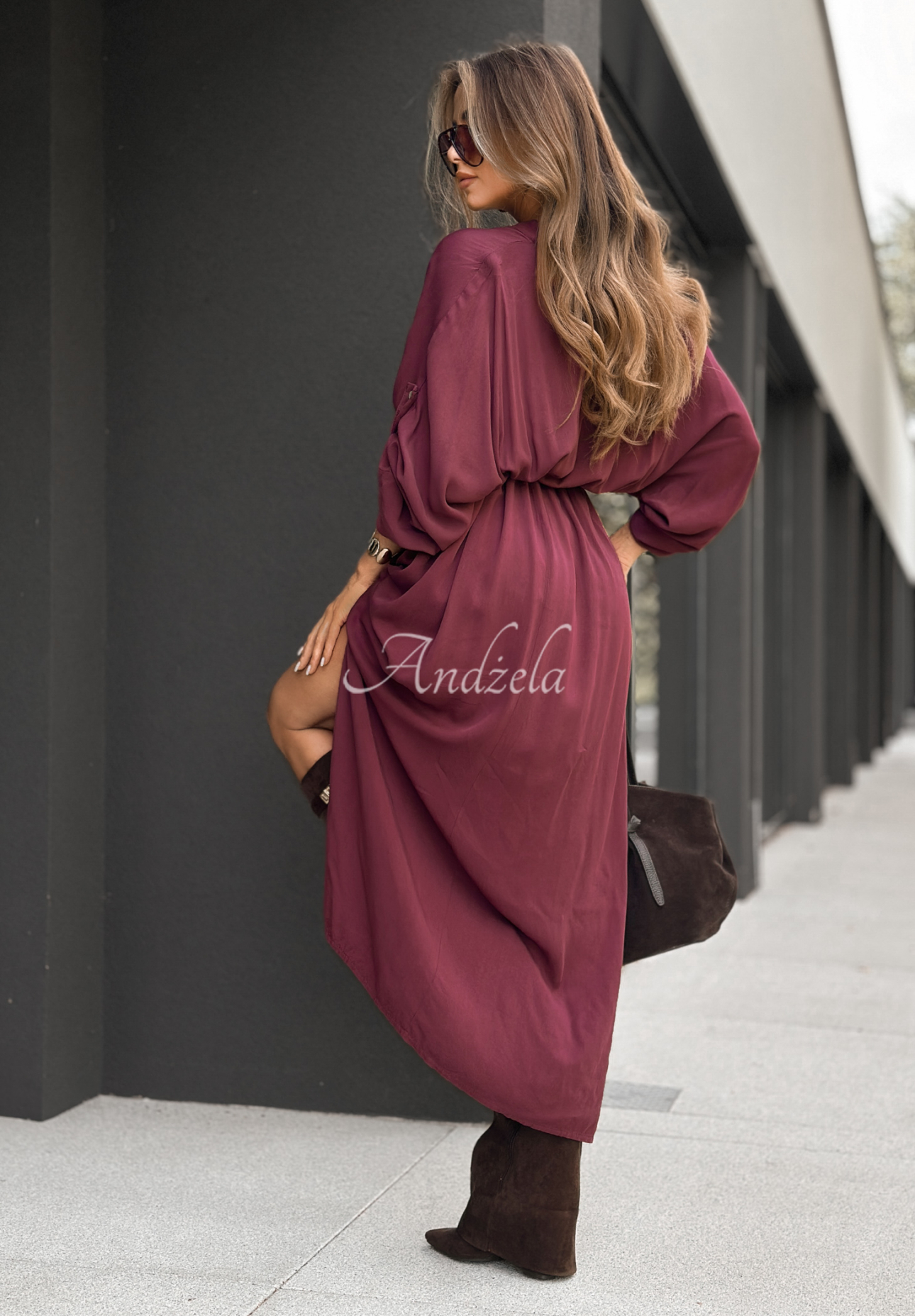 Oversize-Kleid aus Viskose Not For Long Burgunderrot